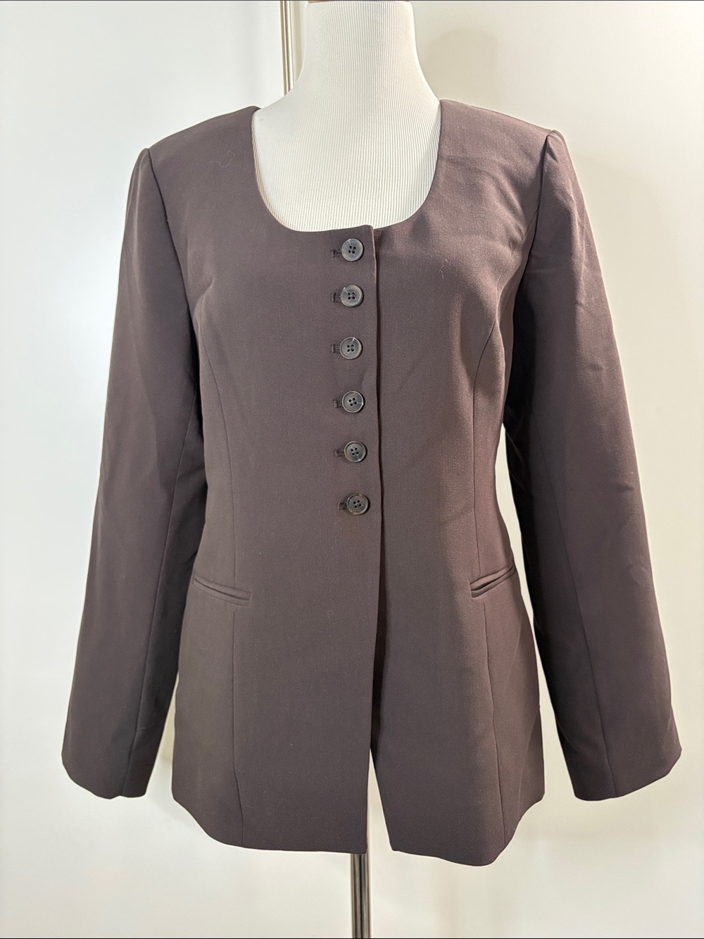 Aligne Chocolate Brown Linen Button-Front Tailored Jacket 10